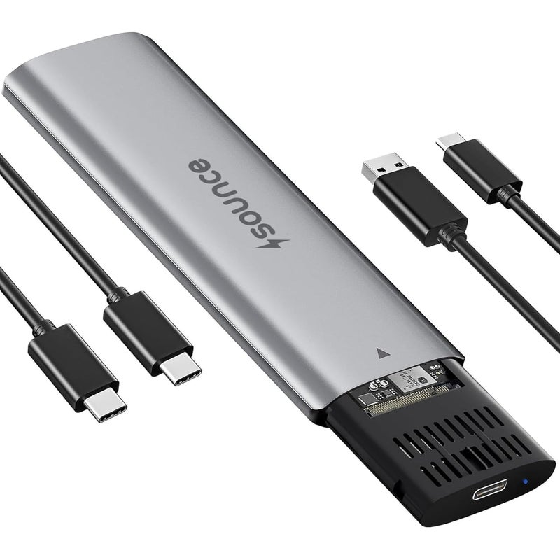Sounce حاوية NVME SSD M.2 Sata USB 3.2 محول خارجي لقارئ SSD NVMe نوع-C 10 جيجابت في الثانية يدعم 2230/2242/2260/2280 مم شريحة REALTEK RTL9210 2TB مفتاح M B+M لأجهزة الكمبيوتر المحمولة والمكتبية - رمادي - Image 1