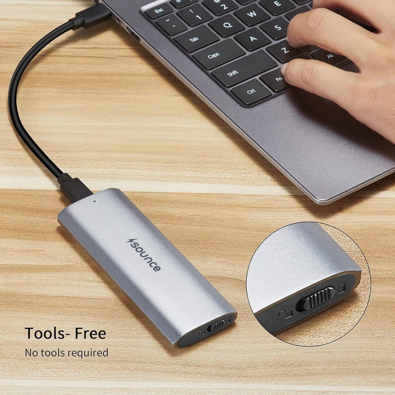 Sounce حاوية NVME SSD M.2 Sata USB 3.2 محول خارجي لقارئ SSD NVMe نوع-C 10 جيجابت في الثانية يدعم 2230/2242/2260/2280 مم شريحة REALTEK RTL9210 2TB مفتاح M B+M لأجهزة الكمبيوتر المحمولة والمكتبية - رمادي - Image 3