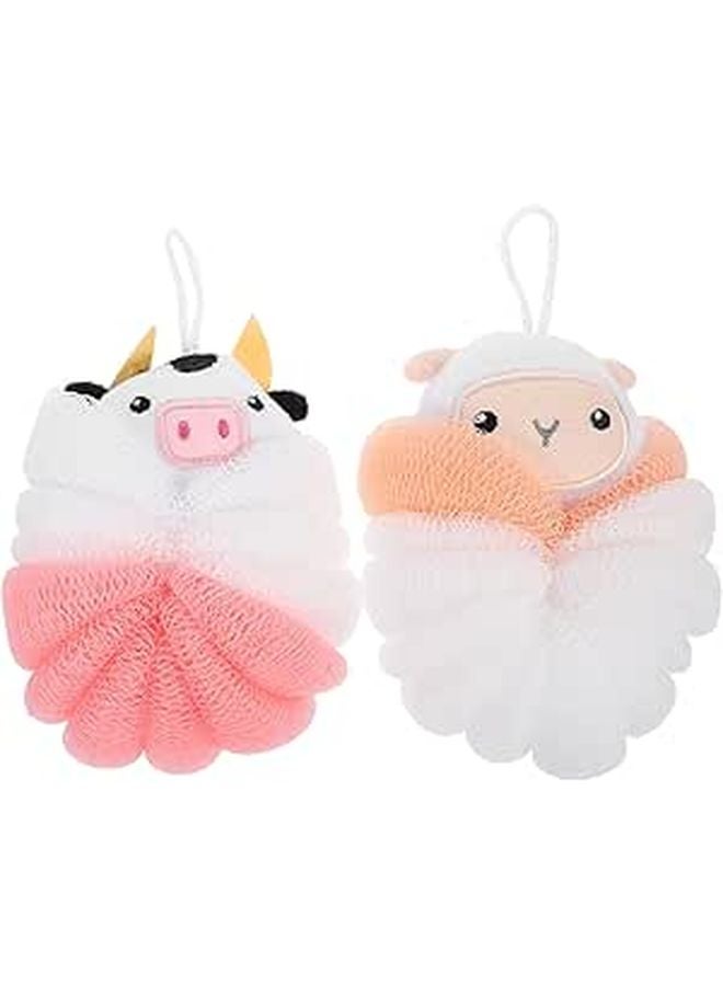 Animal Shaped Bath Loofah Scrubbers 2Pcs Exfoliating Shower Sponges For Sensitive Skin - Image 1