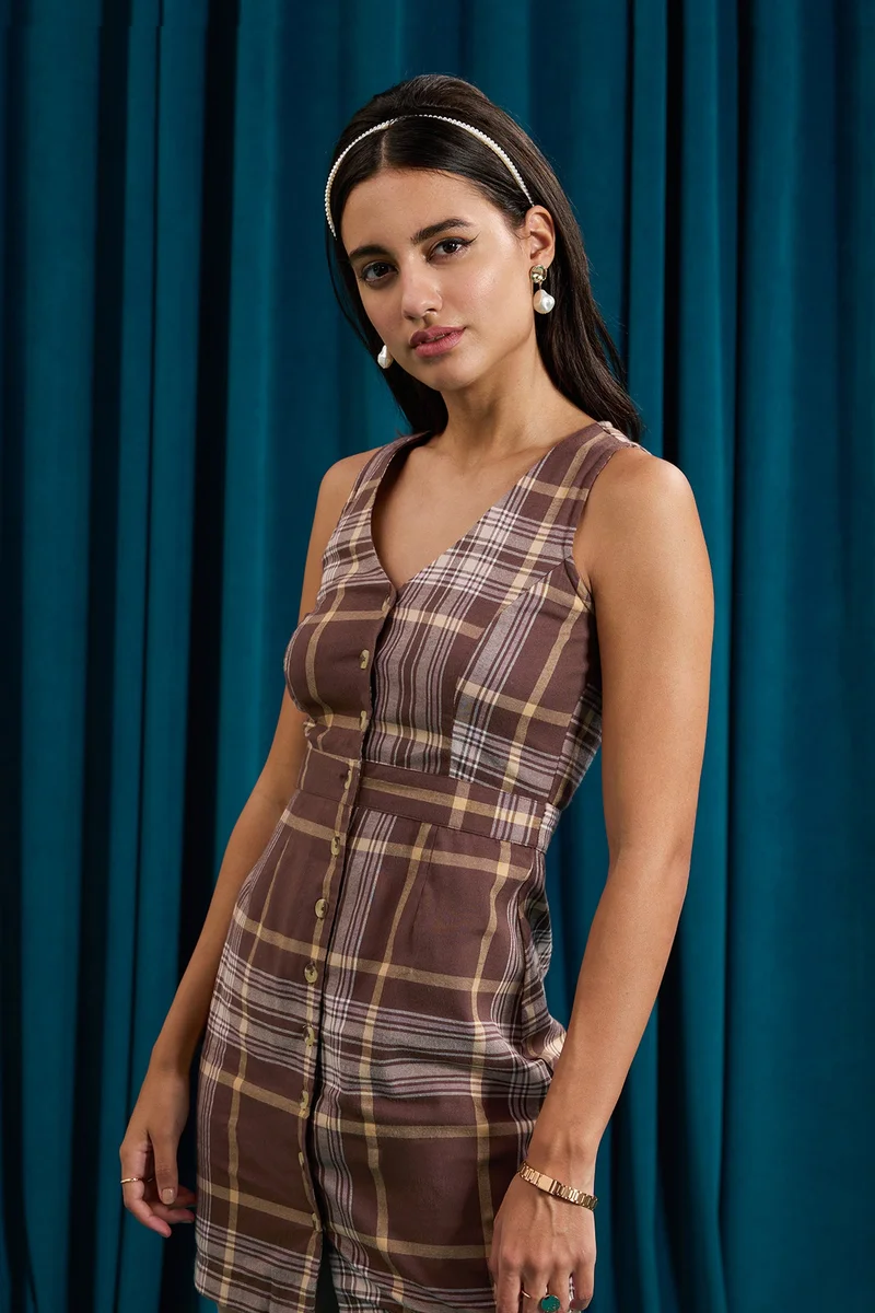 Virgio Cotton Checked Workwear Dresses for Women