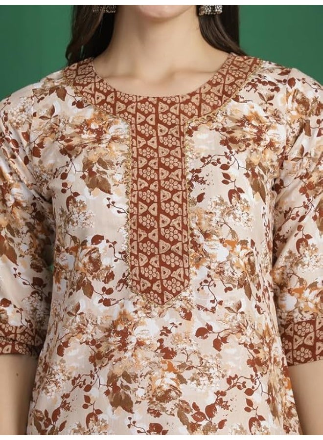 متجر Pinkmint: طقم كورتا قطنية مستقيمة ومطبوعة مع بنطال ودوباتا فاخرة - مقاس 2XL - Image 3