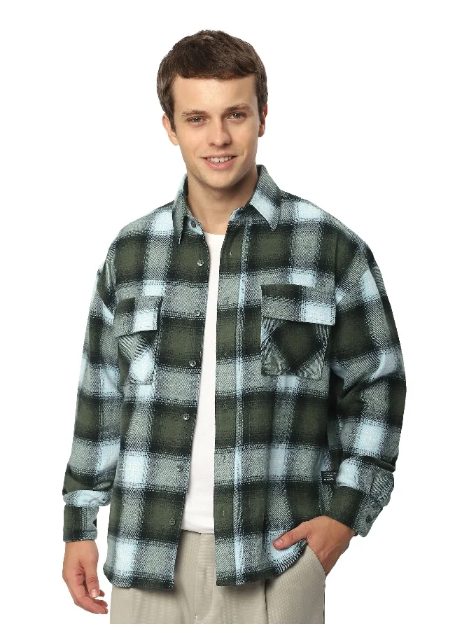 Beyoung Green Recycled Plaid Flannel Shirt