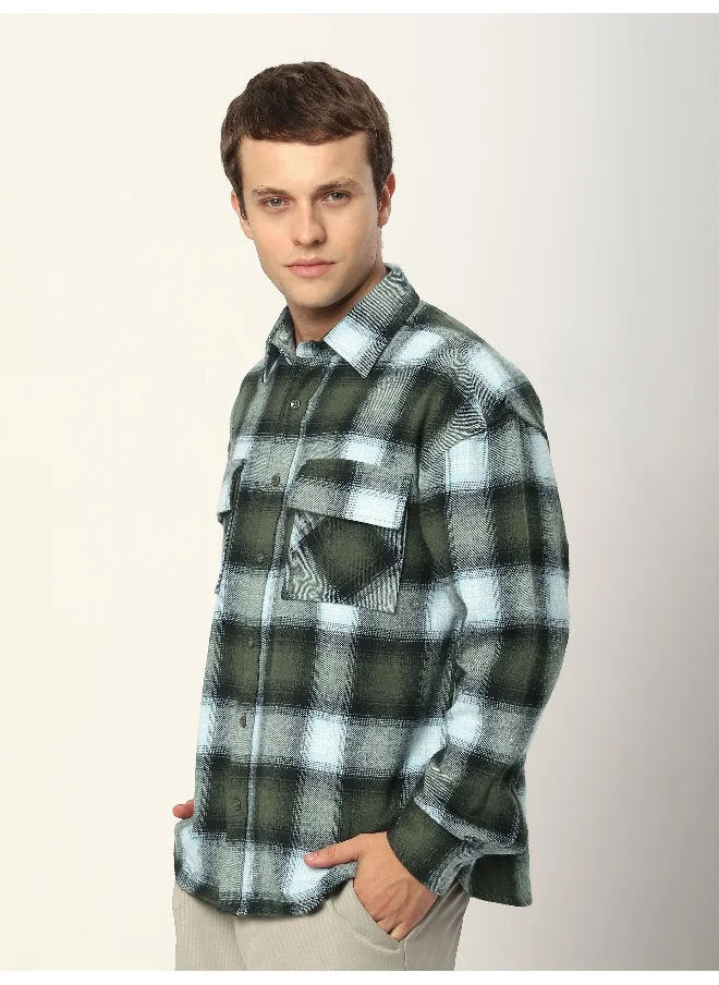 Beyoung Green Recycled Plaid Flannel Shirt