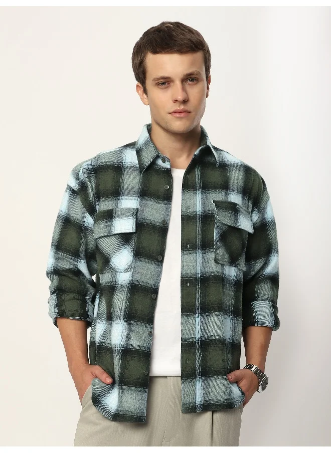 Beyoung Green Recycled Plaid Flannel Shirt