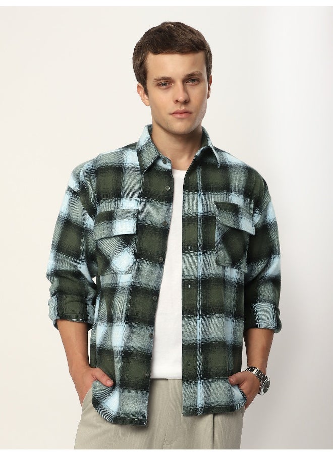 Beyoung Green Recycled Plaid Flannel Shirt  - Image 1
