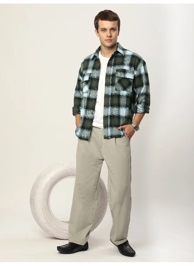 Beyoung Green Recycled Plaid Flannel Shirt