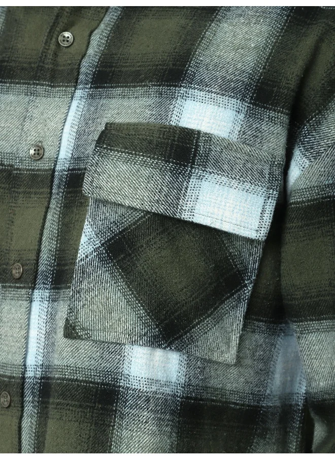 Beyoung Green Recycled Plaid Flannel Shirt