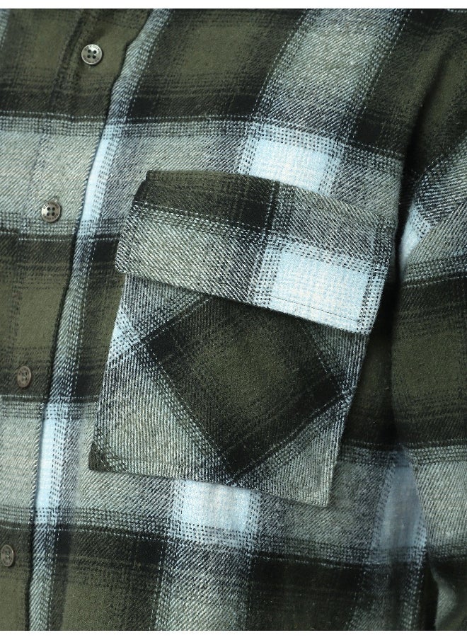 Beyoung Green Recycled Plaid Flannel Shirt  - Image 3