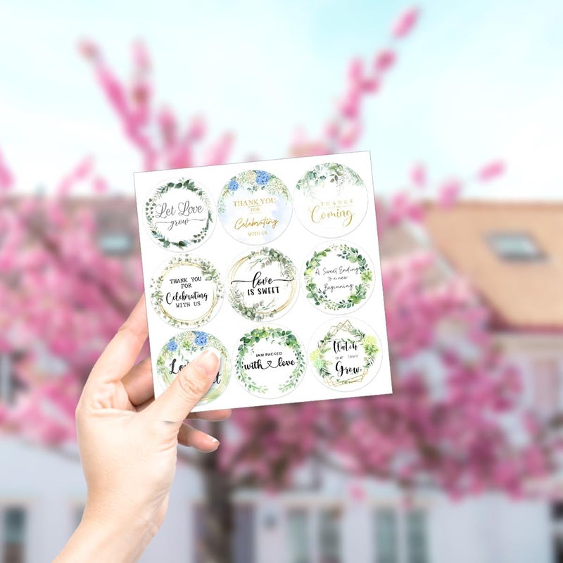 RABOWA Botanical Thank You Quote Stickers Pack for Wedding Bridal Shower Engagement Baby Favors Gift Packaging Circle Vinyl Labels 27Pcs Hat Motorcycle Water Bottles Car Bike - Image 4