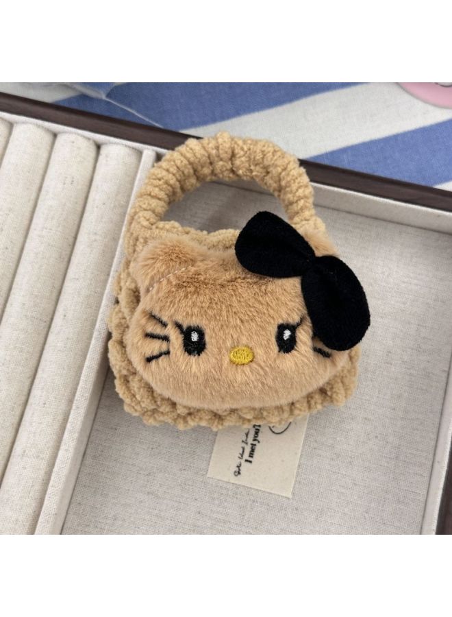 Cartoon Sanrio Kitty Coin Purse Pendant Keychain Backpack Hanging Ornaments Stall Small Jewelry Headset Bag Hanging Ornaments-Color:Black Leather-wool Bag - Image 1