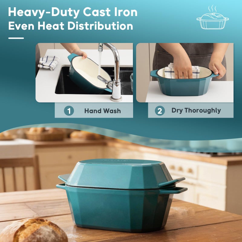 FRRLY Enameled Cast Iron Dutch Oven for Bread Baking â€“ 3QT Oval Round Heavy Duty Bread Pan with Lid, Non-Stick Ceramic Coating,Loaf Cast Iron Bread Oven for Sourdough, Baking, Roasting, Braising, Stovetop & Oven Safe - Image 4