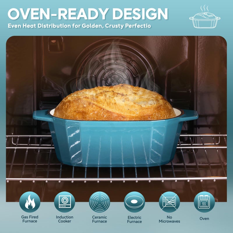 FRRLY Enameled Cast Iron Dutch Oven for Bread Baking â€“ 3QT Oval Round Heavy Duty Bread Pan with Lid, Non-Stick Ceramic Coating,Loaf Cast Iron Bread Oven for Sourdough, Baking, Roasting, Braising, Stovetop & Oven Safe - Image 3