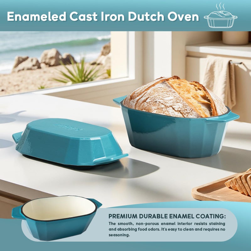 FRRLY Enameled Cast Iron Dutch Oven for Bread Baking â€“ 3QT Oval Round Heavy Duty Bread Pan with Lid, Non-Stick Ceramic Coating,Loaf Cast Iron Bread Oven for Sourdough, Baking, Roasting, Braising, Stovetop & Oven Safe - Image 5