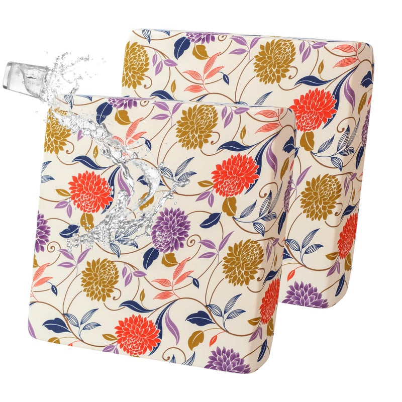 FORCHEER Waterproof Ourdoor Chair Cushion Covers Set of 2 23x23 Floral Printed Stretch Patio Chair Cushino Covers for Rattan Patio Furniture Replacement - Image 1