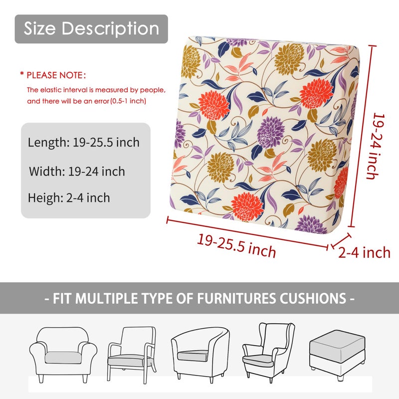 FORCHEER Waterproof Ourdoor Chair Cushion Covers Set of 2 23x23 Floral Printed Stretch Patio Chair Cushino Covers for Rattan Patio Furniture Replacement - Image 3