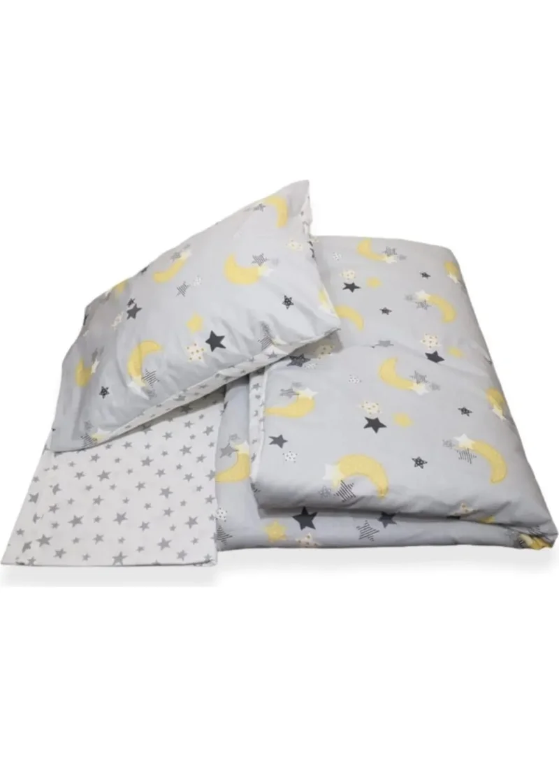 Bebek Özel 100% Cotton Baby/Child Pillow Sheet Quilt Set Gray Crescent Star