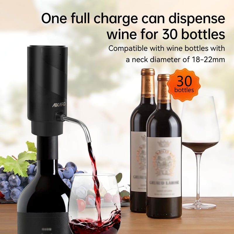 AIKARO - Electric Wine Aerator Pourer Rechargeable Automatic Electronic Decanter with Base - Image 2