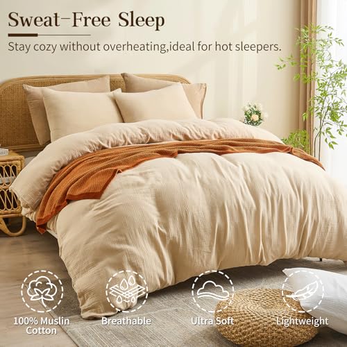 MEISHANG Muslin Duvet Cover King Size 100 Organic Cotton Soft Textured Gauze Weave Duvet Cover for Breathable AllSeason OekoTex Certified 3 Piece Set King Linen - Image 3
