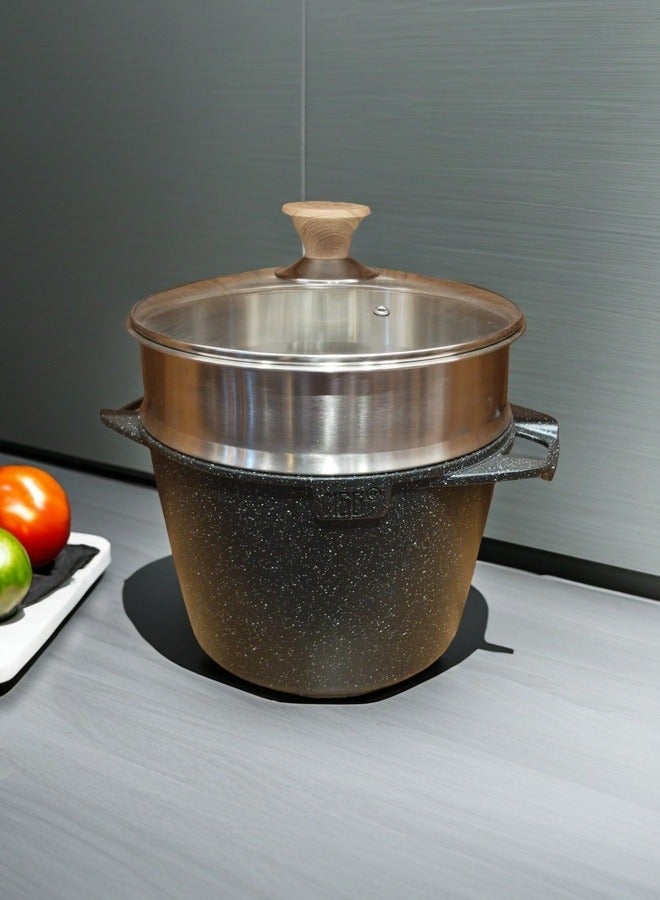 MGC Tourmaline soup pot cookware + steamer tray, granite non-stick pot material, household double-ear stew pot, flat pan, soup and instant noodle pot, induction cooker, household, outdoor  - Image 2