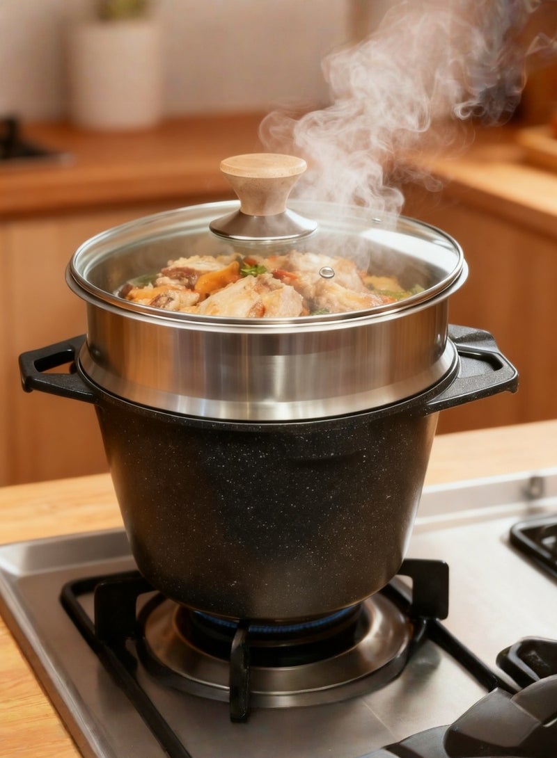 MGC Tourmaline soup pot cookware + steamer tray, granite non-stick pot material, household double-ear stew pot, flat pan, soup and instant noodle pot, induction cooker, household, outdoor - Image 2