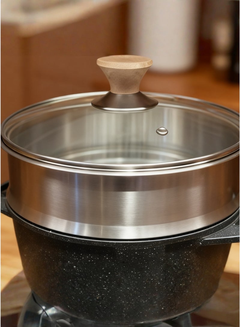 MGC Tourmaline soup pot cookware + steamer tray, granite non-stick pot material, household double-ear stew pot, flat pan, soup and instant noodle pot, induction cooker, household, outdoor - Image 3