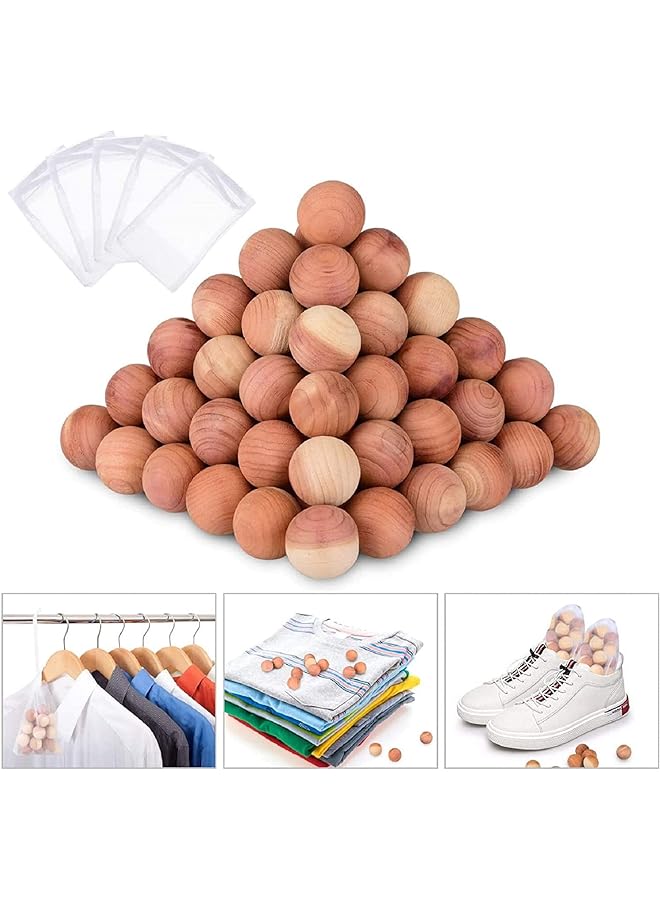 Zaboon Balls, Natural Cedar Balls Aromatic Red Cedar Wooden Moth Balls Anti Moth Freshener & Deodoriser for Wardrobes Clothes Storage Drawer Wardrobe Freshener Accessories with 5 Satin Bags 30Pcs - Image 1