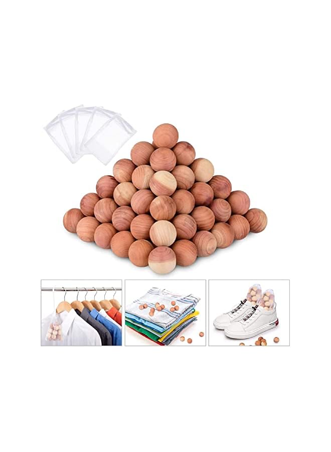 Zaboon Balls, Natural Cedar Balls Aromatic Red Cedar Wooden Moth Balls Anti Moth Freshener & Deodoriser for Wardrobes Clothes Storage Drawer Wardrobe Freshener Accessories with 5 Satin Bags 30Pcs - Image 2