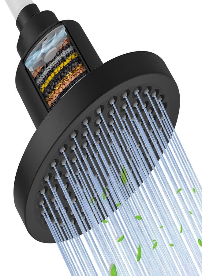 BESy Filtered 6 Inch Round Rain Shower Head High Pressure Rainfall Showerhead Filter Heavy Duty For Hard Water Universal for Remove Chlorine and Harmful Substances Matte Black - Image 1