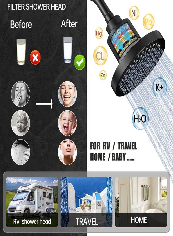 BESy Filtered 6 Inch Round Rain Shower Head High Pressure Rainfall Showerhead Filter Heavy Duty For Hard Water Universal for Remove Chlorine and Harmful Substances Matte Black - Image 3