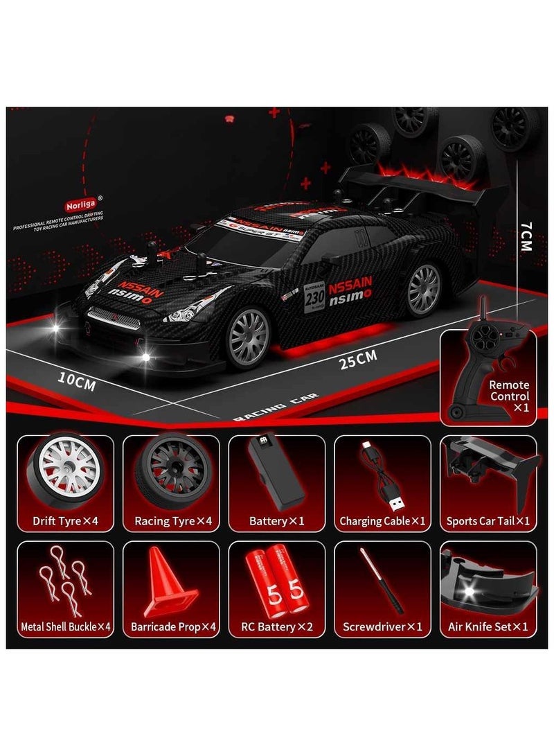 أنمي 1:20 مقياس سيارة التحكم عن بعد ، سيارة RC عالية السرعة مع مصابيح LED ، بطاريات عجلات الانجراف x2 (أسود) - Image 2