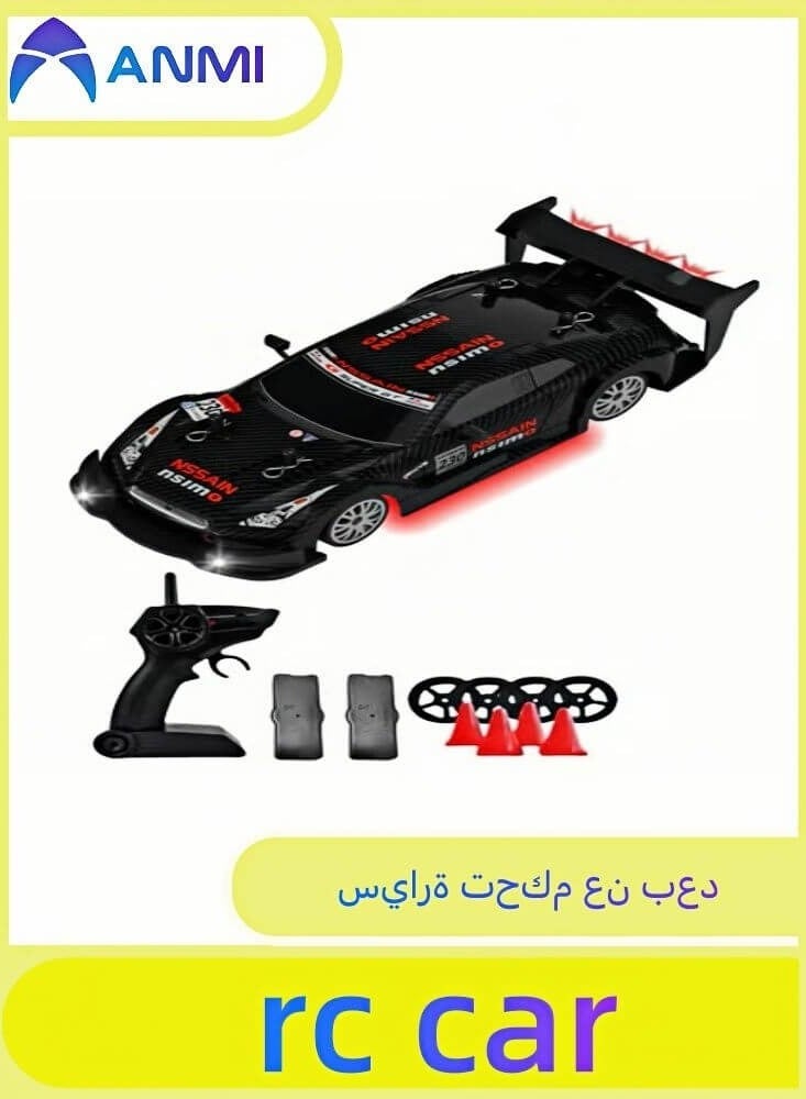 أنمي 1:20 مقياس سيارة التحكم عن بعد ، سيارة RC عالية السرعة مع مصابيح LED ، بطاريات عجلات الانجراف x2 (أسود) - Image 1
