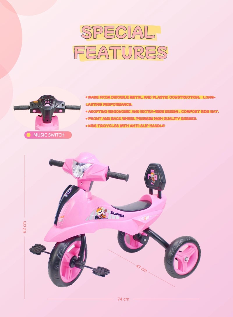 EASY FUTURE kids Tricycle Baby Bicycle Ride-On Toy Tricycle for Kids Baby Tricycle with Light and Music Baby Cycle (Blue Red Pink Can Choose) Package Include Protective Gear Set - Image 2