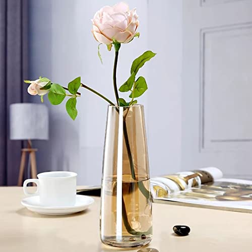 The Purple Tree Tapered Glass Vase For Home Decor Round Shape Center Table Bedroom Living Room And Office Decoration (Pack Of 1, Amber) Luster Glass Vase, Decorative Vase - Image 1