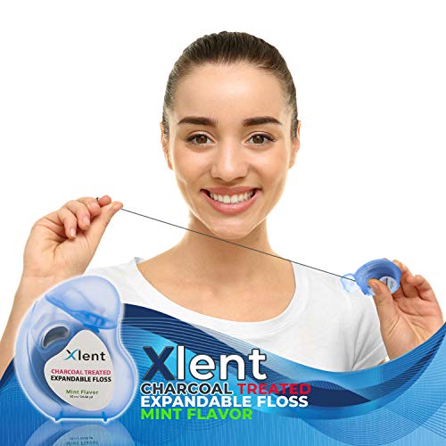 Xlent Expandable Floss Treated with Activated Charcoal with Xylitol and Natural Plant Based Wax |Fresh Mint Flavor | 50 Meter (6 Count) - Image 2