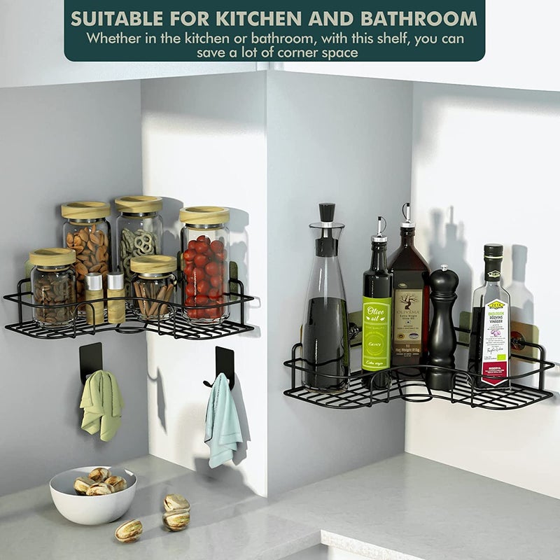 GREEYA Bathroom Rack - Bathroom Corner Shelves - Multipurpose Kitchen Storage Rack - Adhesive Metal Shelf Without Drilling (Black) - Image 3
