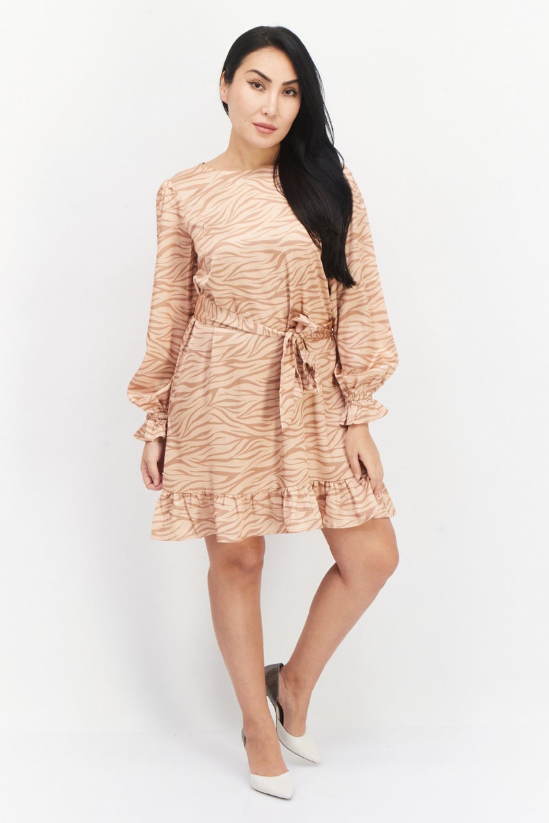 Lost + Wander Women Allover Print Mini Dress, Tan - Image 4