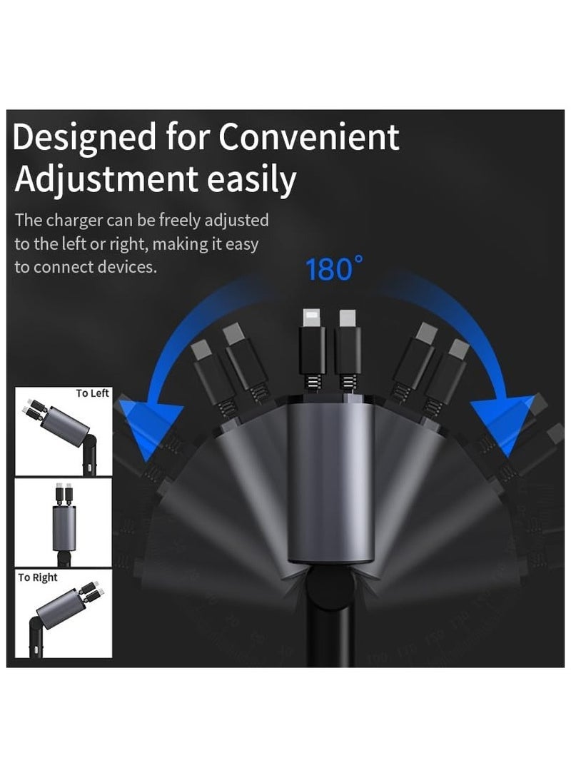 شاحن سيارة قابل للسحب، شاحن سيارة USB-C 4 في 1 بقوة 60 واط مع كابلات قابلة للسحب بطول 2.6 قدم ومنفذي USB، متوافق مع iPhone 15/14/13/12/11 Pro Max وGalaxy S23/S22/S10 وGoogle Pixel - Image 4
