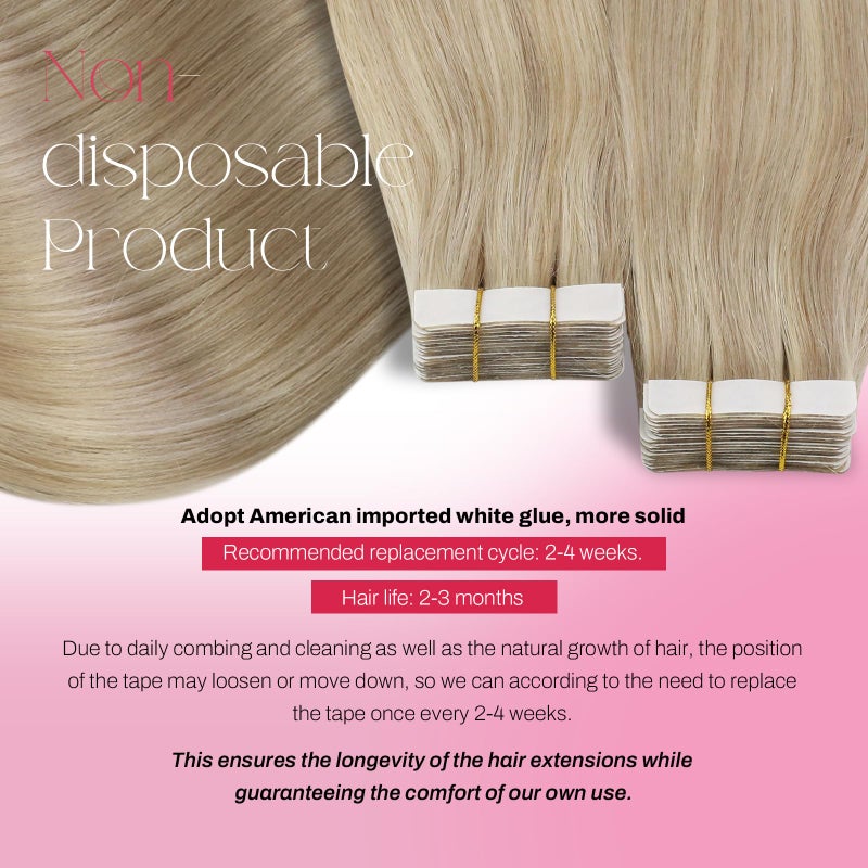 Moresoo Human Hair Extensions Tape in Human Hair Tape in Hair Extensions Ash Blonde Mix with Bleach Blonde Glue in Real Human Hair 12 Inch #P18/613 20pcs 30g - Image 3