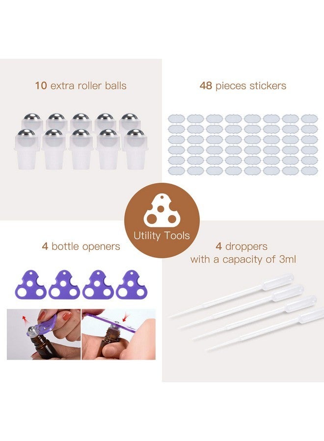 ULG Essential Oil Roller Bottles 48 Pack 10 Ml Amber Glass Empty Bottles With Stainless Steel Roller Balls (10 Extra Balls, 4 Openers, 4 Droppers, 48 Waterproof Labels) - Image 5
