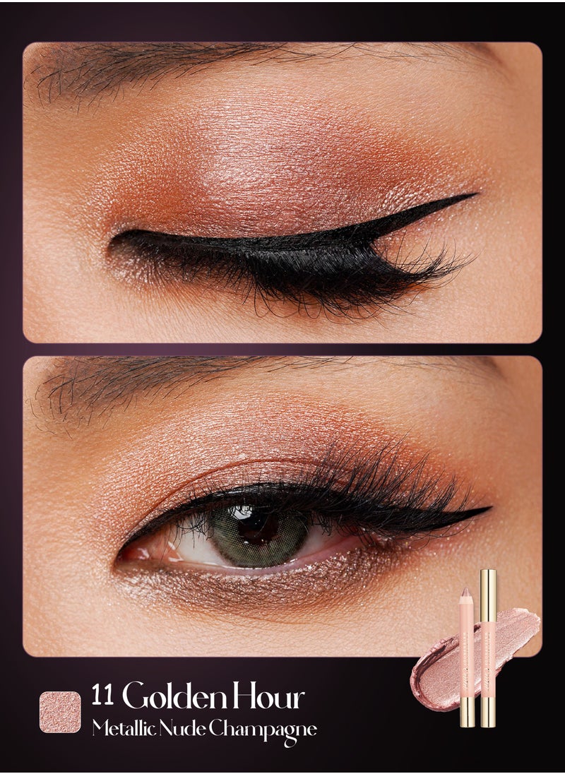 Oulac - Nude Champagne Eyeshadow Stick - Shimmer Eye Shadow Pencil for Highlighter, Waterproof & Long Lasting, Blendable Glitter Eye Makeup, Vegan & Cruelty-Free 3.8g - Golden Hour - 11 - Image 1