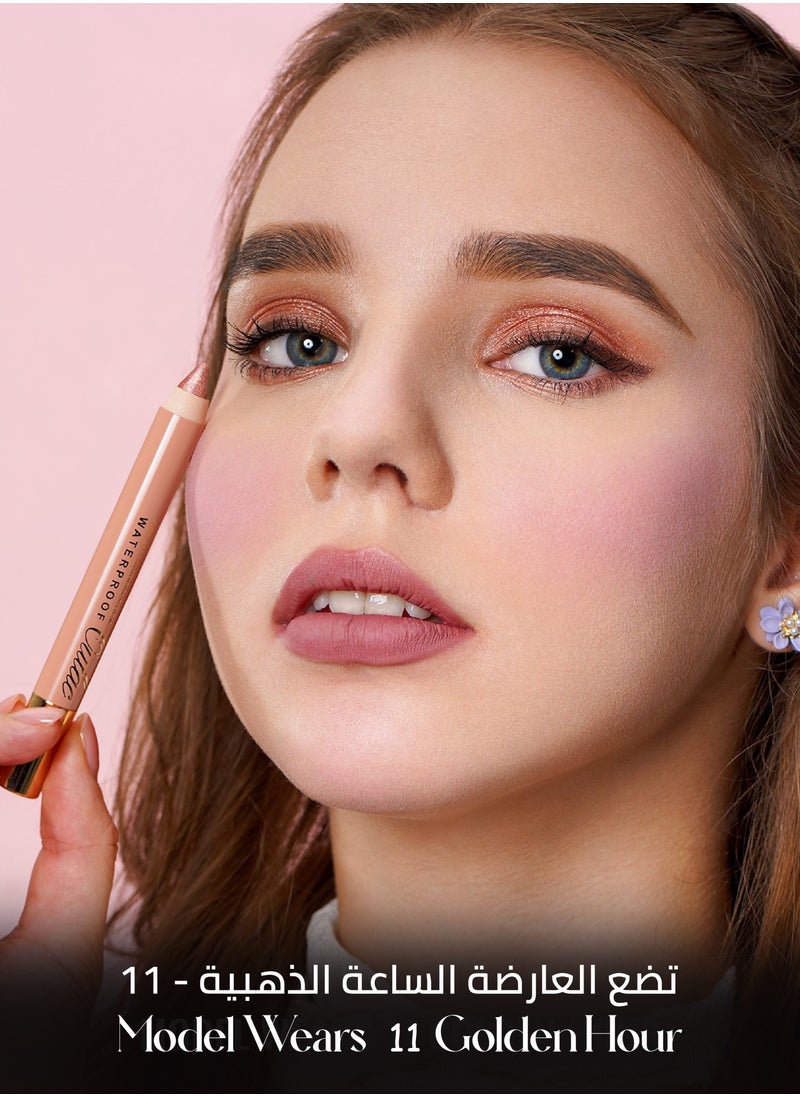 Oulac - Nude Champagne Eyeshadow Stick - Shimmer Eye Shadow Pencil for Highlighter, Waterproof & Long Lasting, Blendable Glitter Eye Makeup, Vegan & Cruelty-Free 3.8g - Golden Hour - 11 - Image 1
