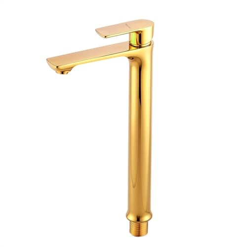 Specule 12-Inch Nyra Pillar Basin Tap | Brass Lever Pillar Tap | Extended Design for Countertop Basins | Rust-Resistant | Gold Finish | Modern Bathroom Faucet - Image 1