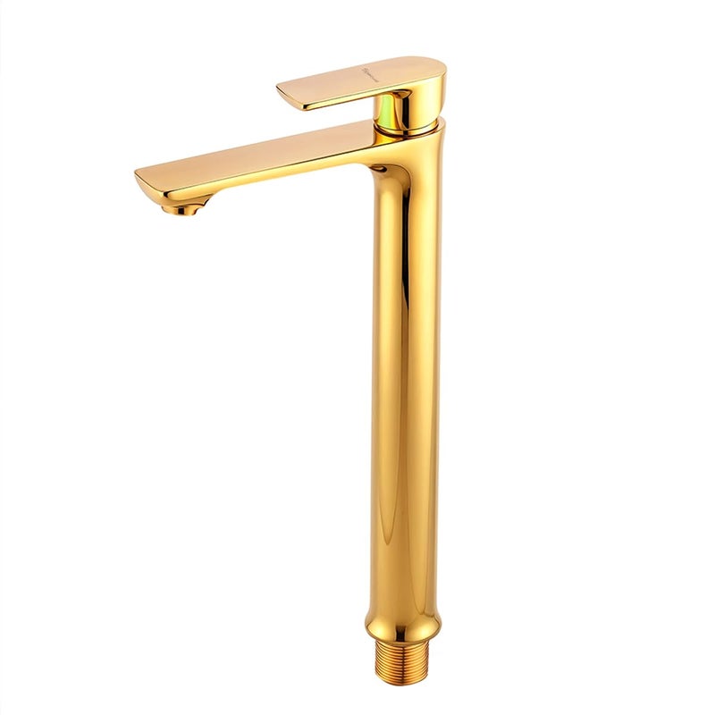 Specule 12-Inch Nyra Pillar Basin Tap | Brass Lever Pillar Tap | Extended Design for Countertop Basins | Rust-Resistant | Gold Finish | Modern Bathroom Faucet - Image 5