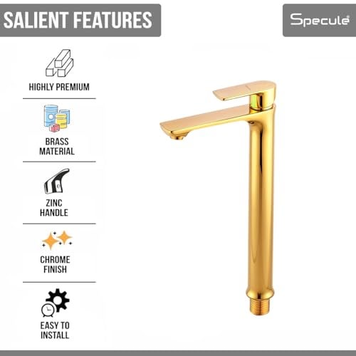 Specule 12-Inch Nyra Pillar Basin Tap | Brass Lever Pillar Tap | Extended Design for Countertop Basins | Rust-Resistant | Gold Finish | Modern Bathroom Faucet - Image 2