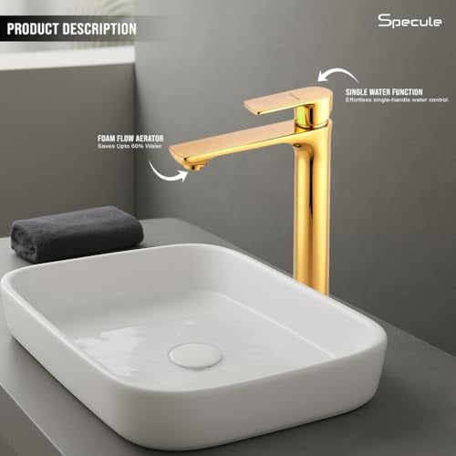 Specule 12-Inch Nyra Pillar Basin Tap | Brass Lever Pillar Tap | Extended Design for Countertop Basins | Rust-Resistant | Gold Finish | Modern Bathroom Faucet - Image 4