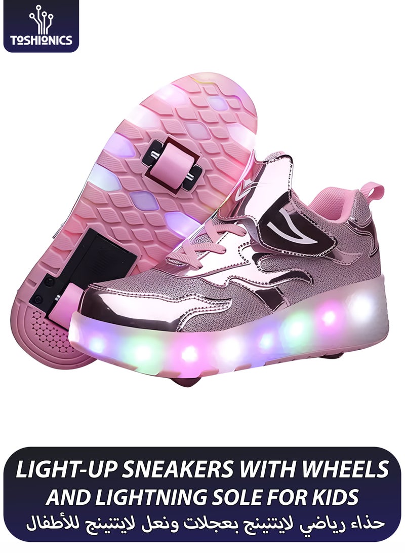 Toshionics Kids LED Light-Up Sneakers Roller Skate Shoes with Velcro Closure Strap and Shoelace Pattern Design - 2 in 1 Sneaker Skates with Retractable and Removable Wheels for Children Ages 3+ Unisex Sport Skating Shoes for Boys and Girls, Available in Different Sizes 30, 31, 32, 33, 34, 35, 36, 37, 38 - Image 1