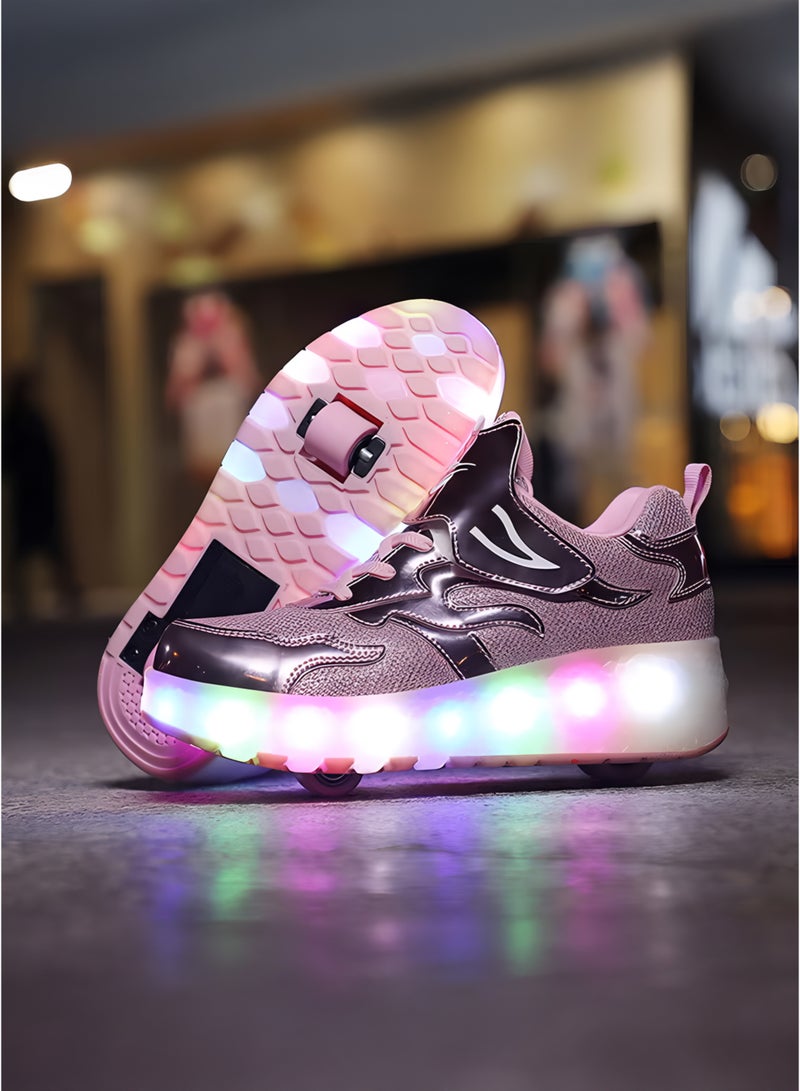 Toshionics Kids LED Light-Up Sneakers Roller Skate Shoes with Velcro Closure Strap and Shoelace Pattern Design - 2 in 1 Sneaker Skates with Retractable and Removable Wheels for Children Ages 3+ Unisex Sport Skating Shoes for Boys and Girls, Available in Different Sizes 30, 31, 32, 33, 34, 35, 36, 37, 38 - Image 4