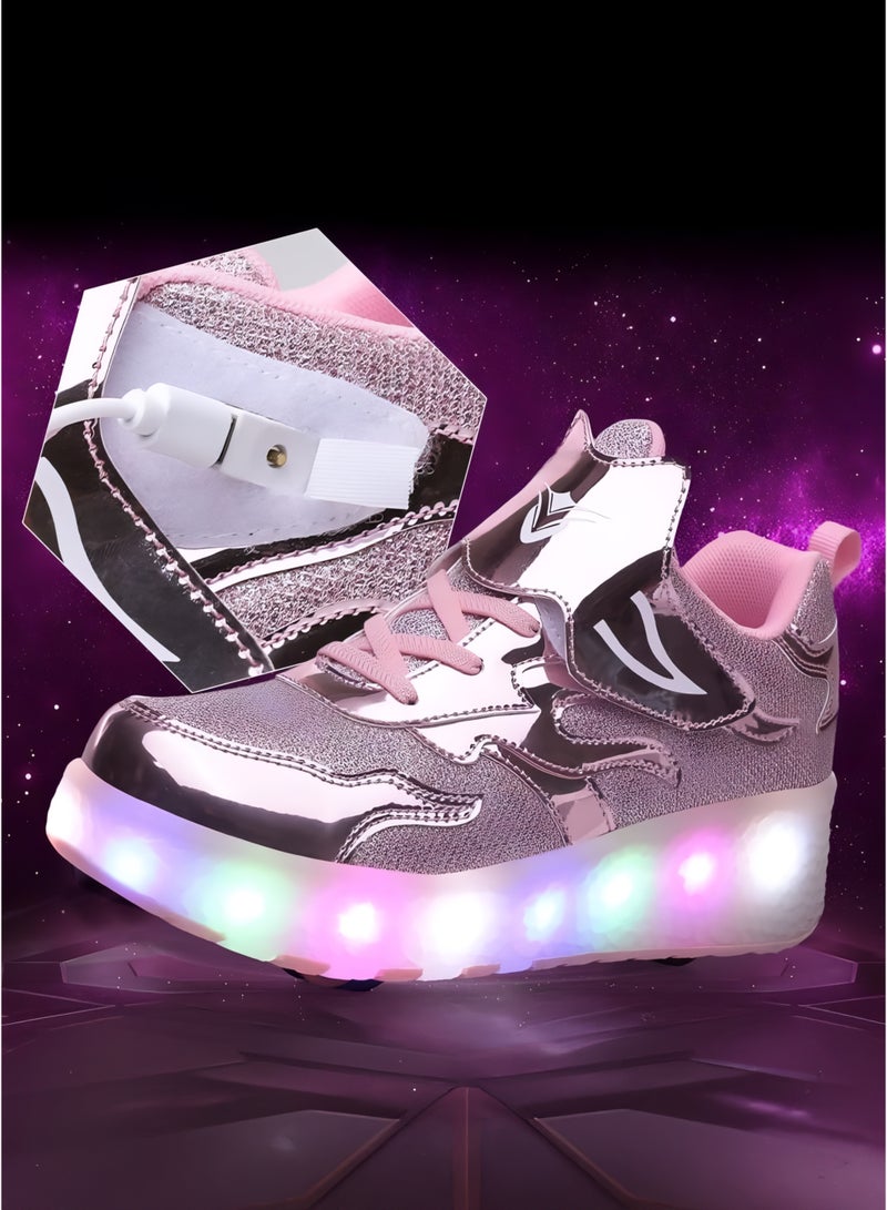 Toshionics Kids LED Light-Up Sneakers Roller Skate Shoes with Velcro Closure Strap and Shoelace Pattern Design - 2 in 1 Sneaker Skates with Retractable and Removable Wheels for Children Ages 3+ Unisex Sport Skating Shoes for Boys and Girls, Available in Different Sizes 30, 31, 32, 33, 34, 35, 36, 37, 38 - Image 5