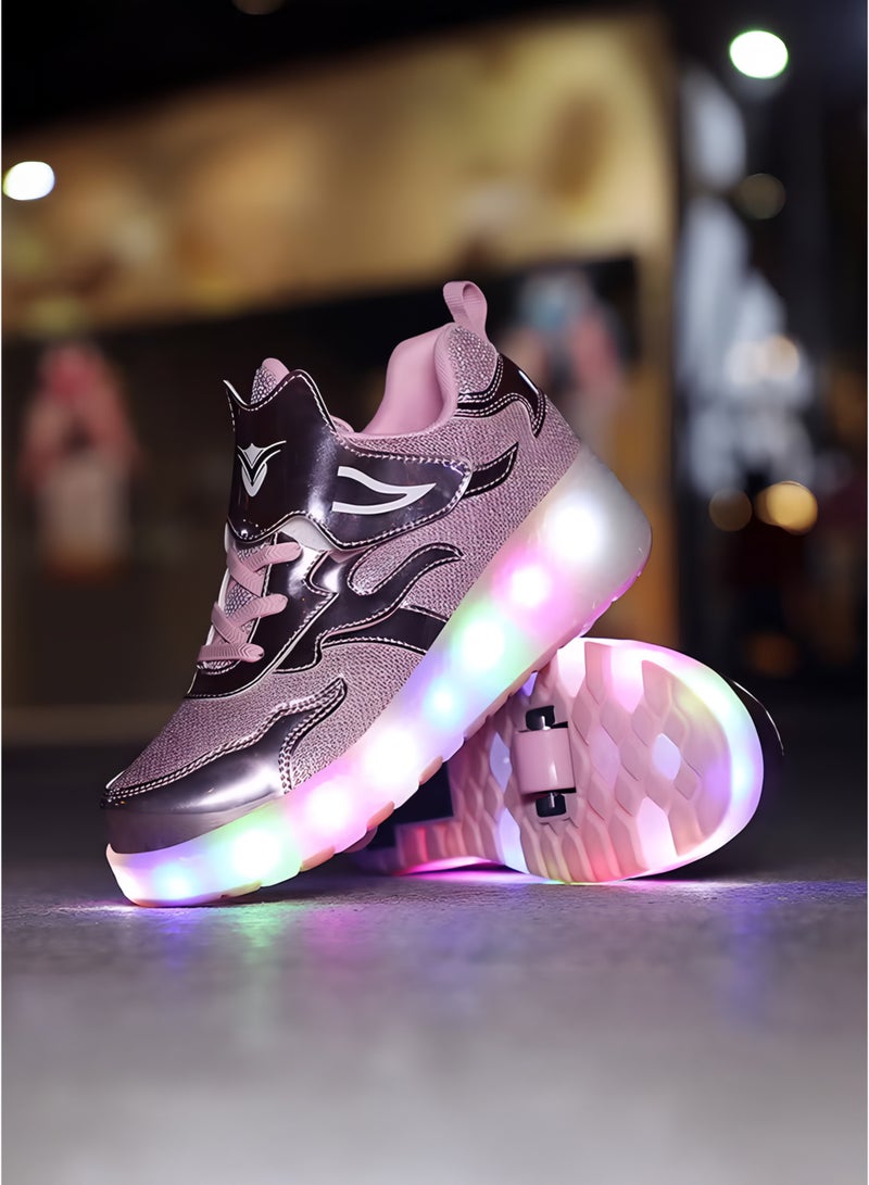Toshionics Kids LED Light-Up Sneakers Roller Skate Shoes with Velcro Closure Strap and Shoelace Pattern Design - 2 in 1 Sneaker Skates with Retractable and Removable Wheels for Children Ages 3+ Unisex Sport Skating Shoes for Boys and Girls, Available in Different Sizes 30, 31, 32, 33, 34, 35, 36, 37, 38 - Image 3