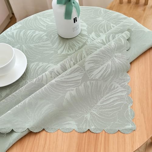 EFFICINATURE Square Tablecloth Green 36x36 Inch Leaves Pattern Scalloped Edge Waterproof Jacquard Nightstand End Table Cover for Coffee Teapoy Table Room Decor - Image 5